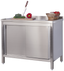 Armoire de travail en inox Profi avec portes coulissantes et dosseret 2 000 x 700 mm