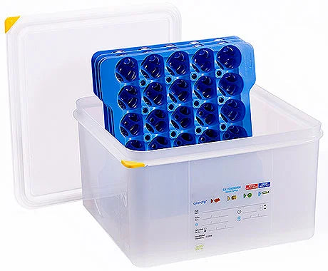 Boîte à œufs 2/3, avec 4 supports de 28,5 x 28,5 cm, utilisable avec 3 à 4 niveaux de 30 œufs chacun