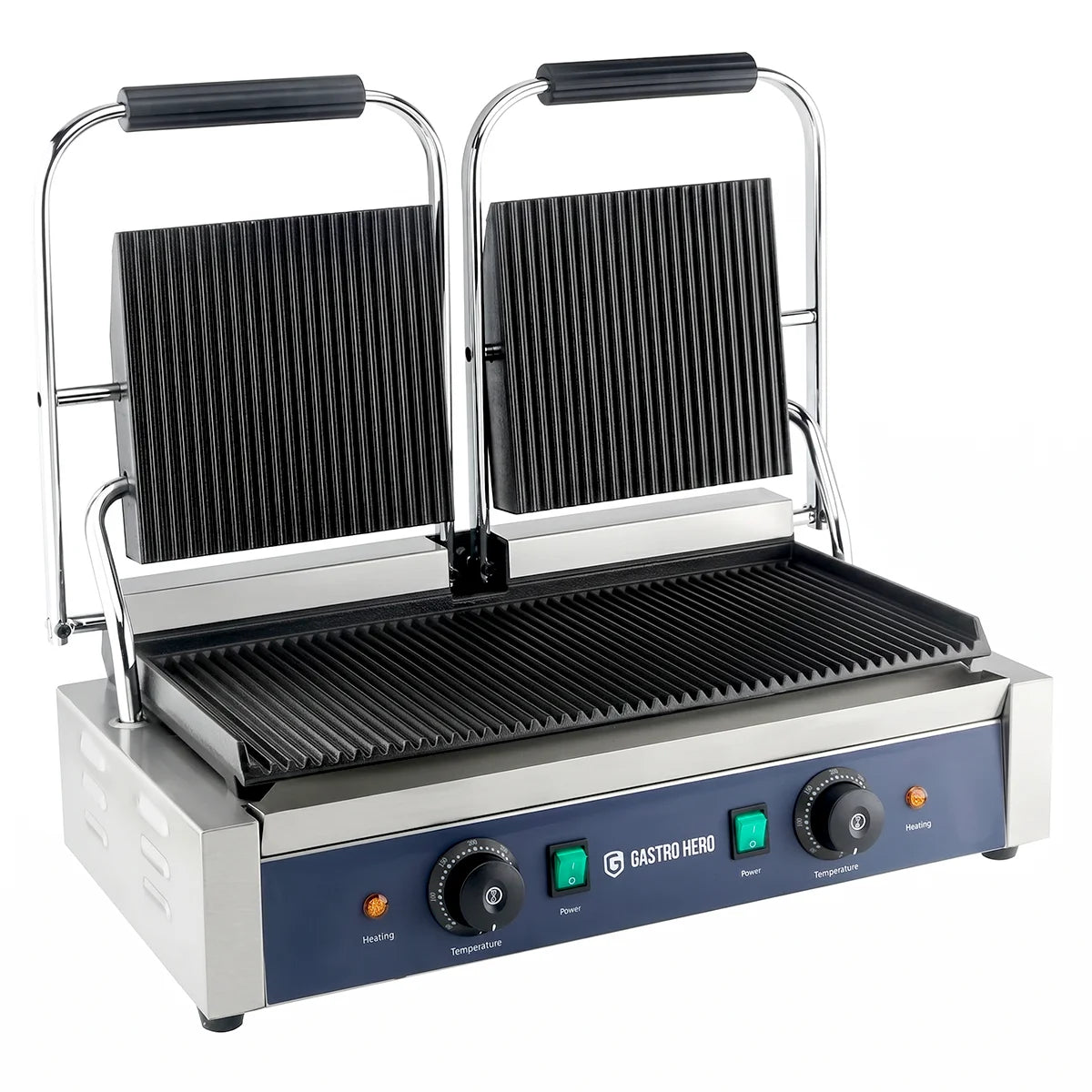 Grill à contact / Grill à panini ECO 2 x 1,8 kW, rainuré