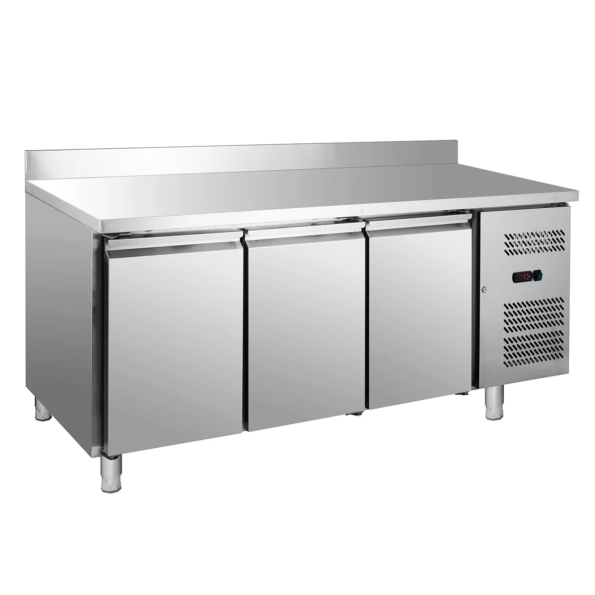 Table réfrigérée inox - adaptée aux bacs GN 1/1 - 3 portes - rebord arrière 10 cm - ECO