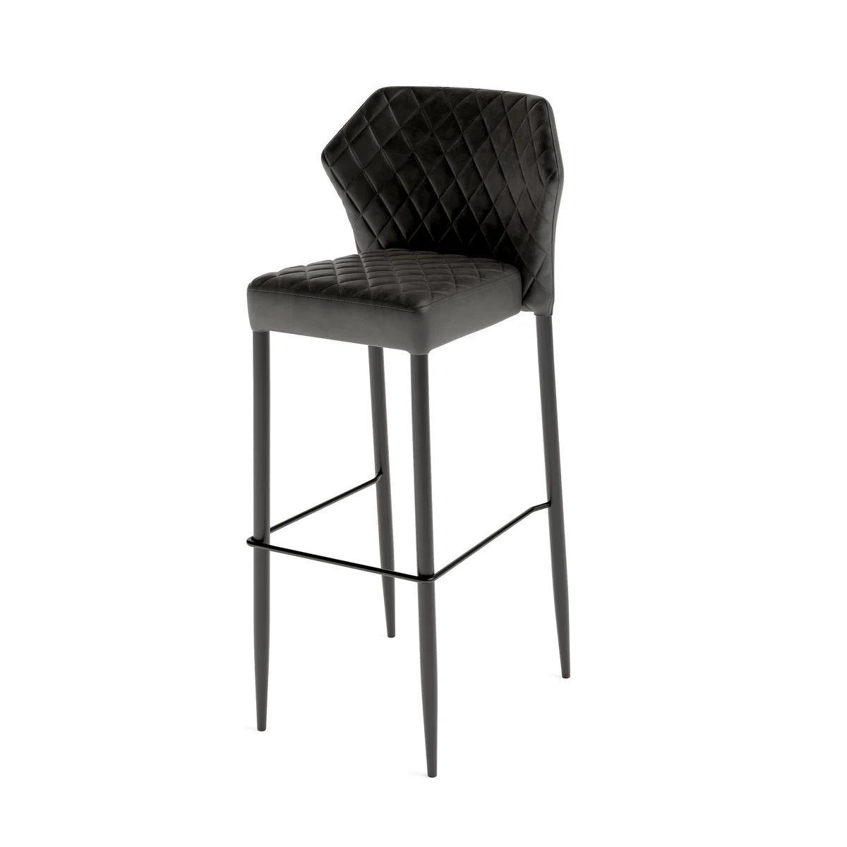 Tabouret de bar Feros Louis, noir, rembourré en simili cuir