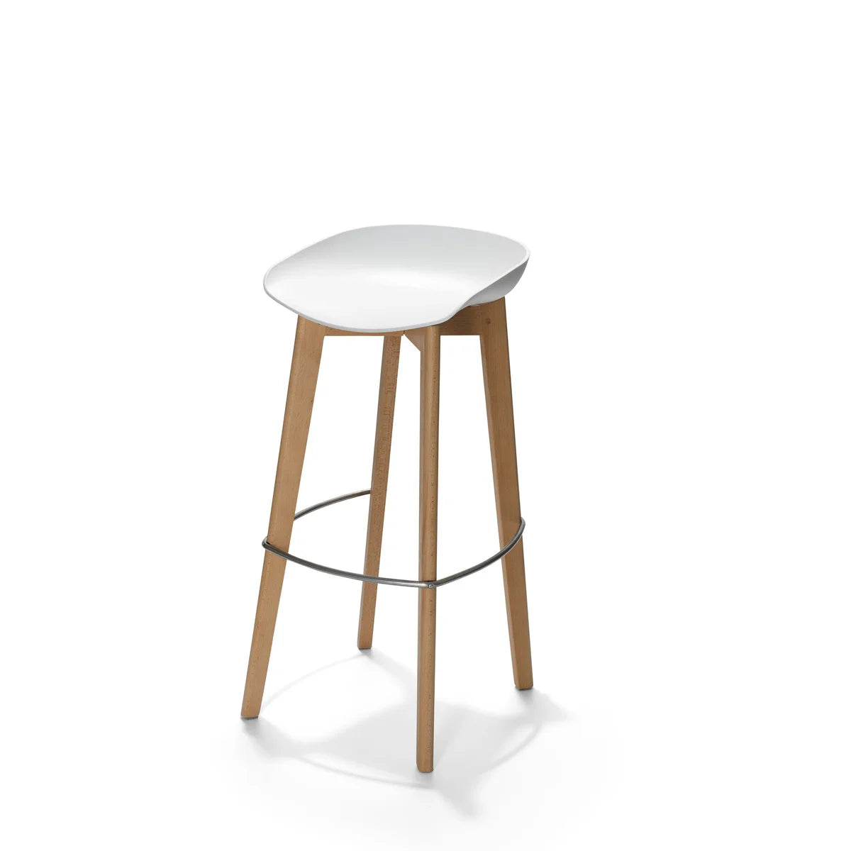Feros Keeve tabouret de bar blanc bas, structure en bois de bouleau et assise en plastique, 530 x 470 x 900 mm