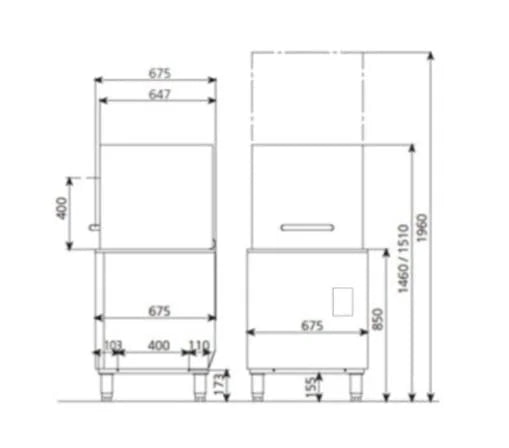 Lave-vaisselle à capot ECO 54 SLE 50x50 cm (dimensions du panier), avec doseur de détergent et de produit de rinçage, avec pompe de vidange & adoucisseur, Fabriqué en Europe, 400 Volt