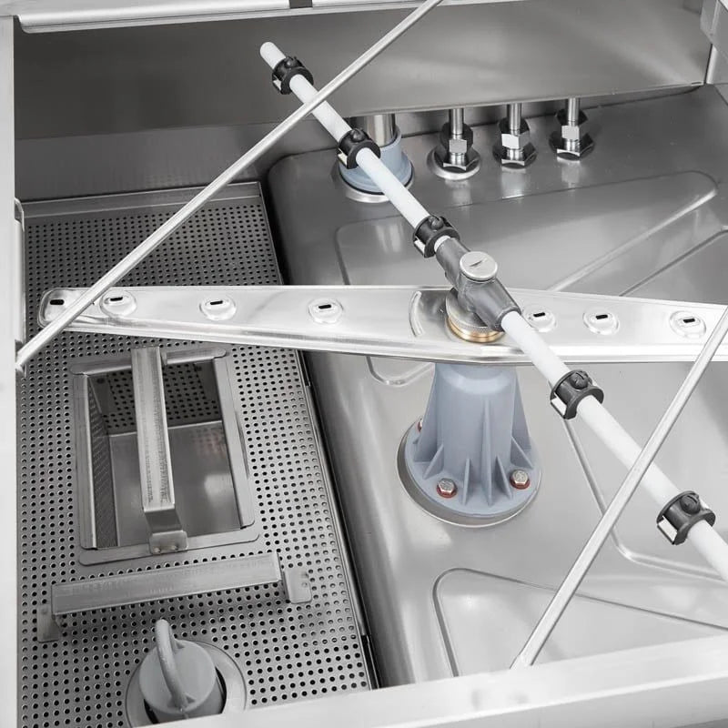Lave-vaisselle à capot ECO 54 SLE 50x50 cm (dimensions du panier), avec doseur de détergent et de produit de rinçage, avec pompe de vidange & adoucisseur, Fabriqué en Europe, 400 Volt
