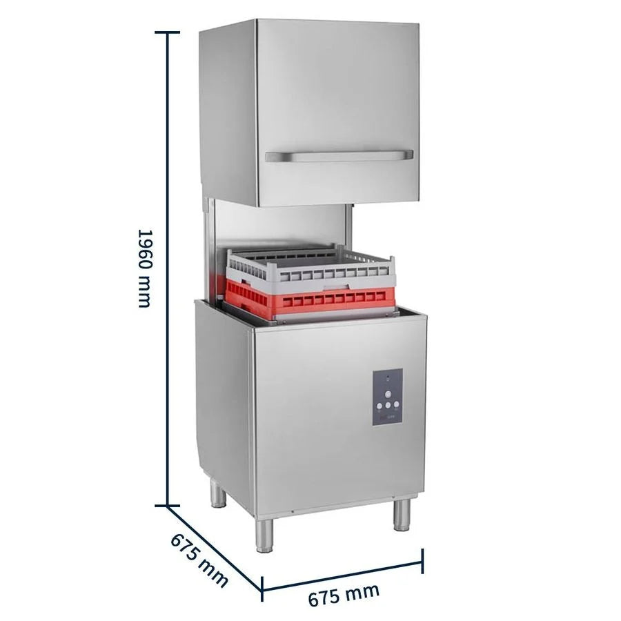 Lave-vaisselle à capot ECO 54 SLE 50x50 cm (dimensions du panier), avec doseur de détergent et de produit de rinçage, avec pompe de vidange & adoucisseur, Fabriqué en Europe, 400 Volt