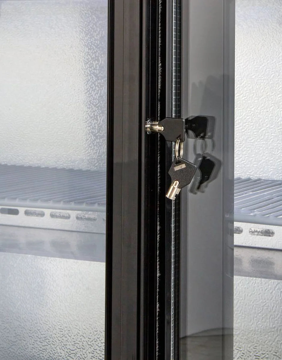 Armoire à boissons ECO 350 noire avec portes coulissantes, éclairage LED, encastrable sous plan de travail
