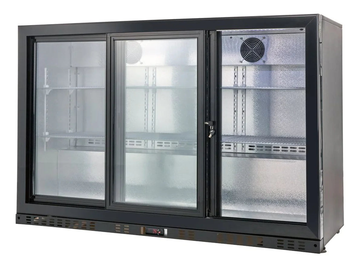 Armoire à boissons ECO 350 noire avec portes coulissantes, éclairage LED, encastrable sous plan de travail