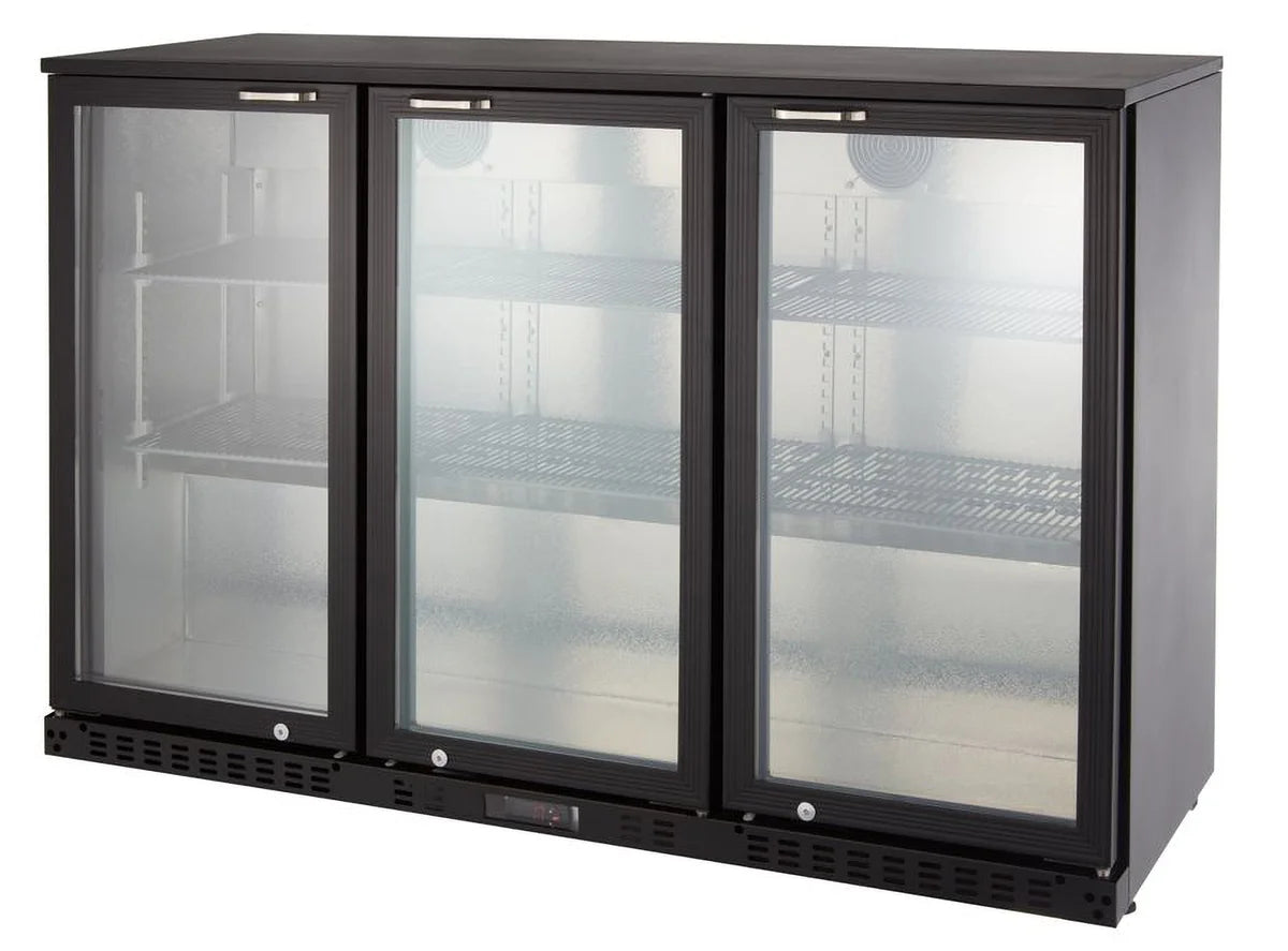 Armoire à boissons ECO 350 noire avec portes battantes, éclairage LED, encastrable sous plan de travail