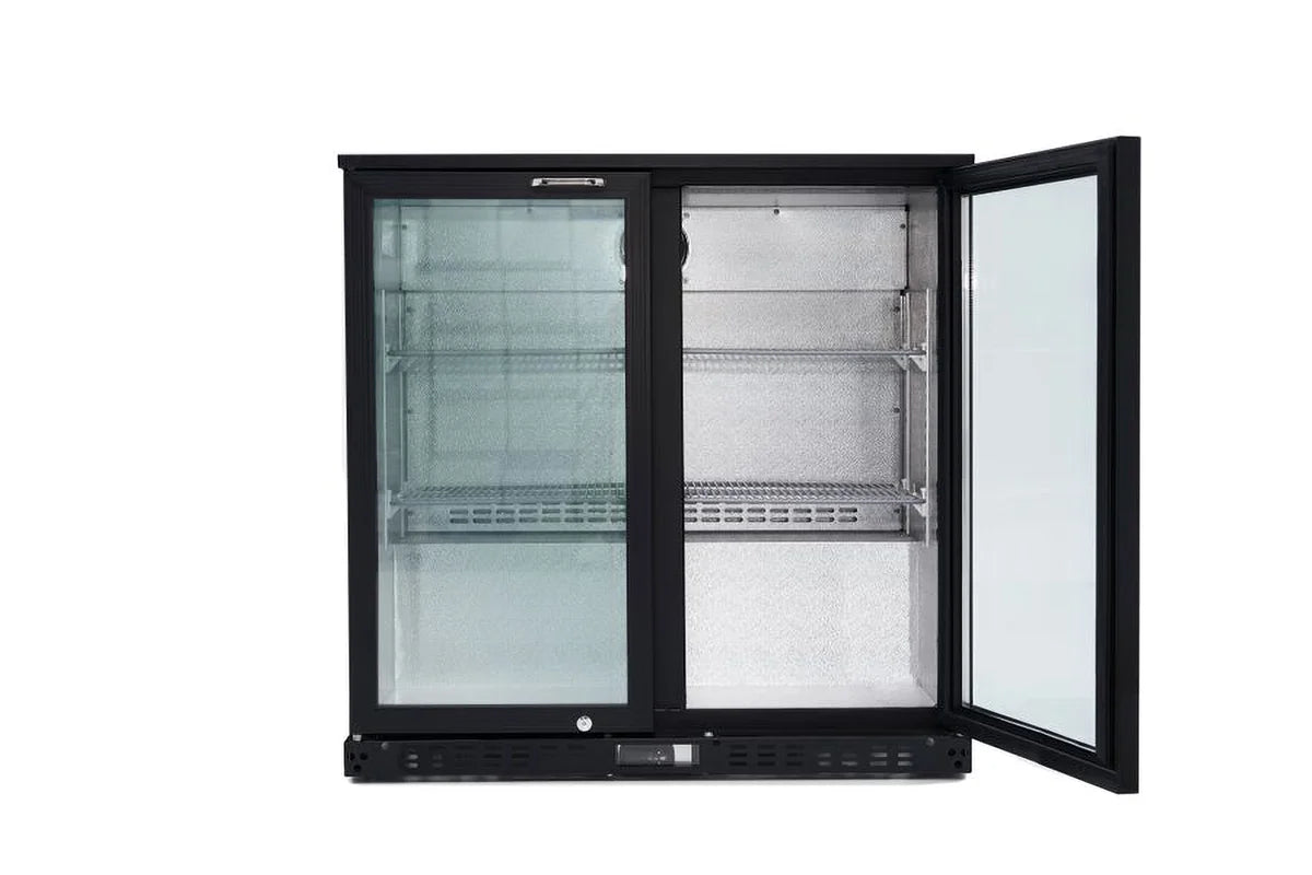 Armoire à boissons ECO 230 noire avec portes battantes, éclairage LED, encastrable sous plan de travail