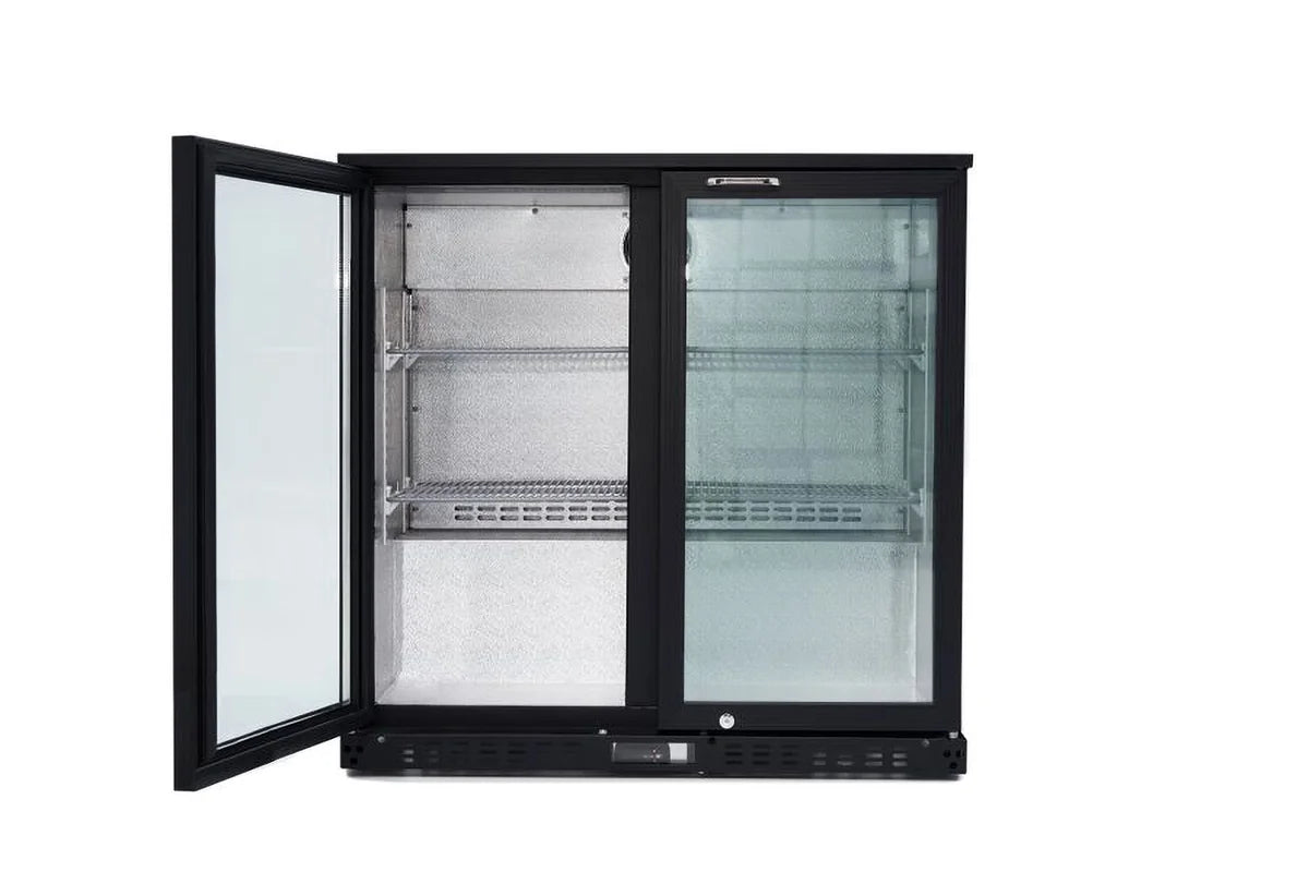 Armoire à boissons ECO 230 noire avec portes battantes, éclairage LED, encastrable sous plan de travail