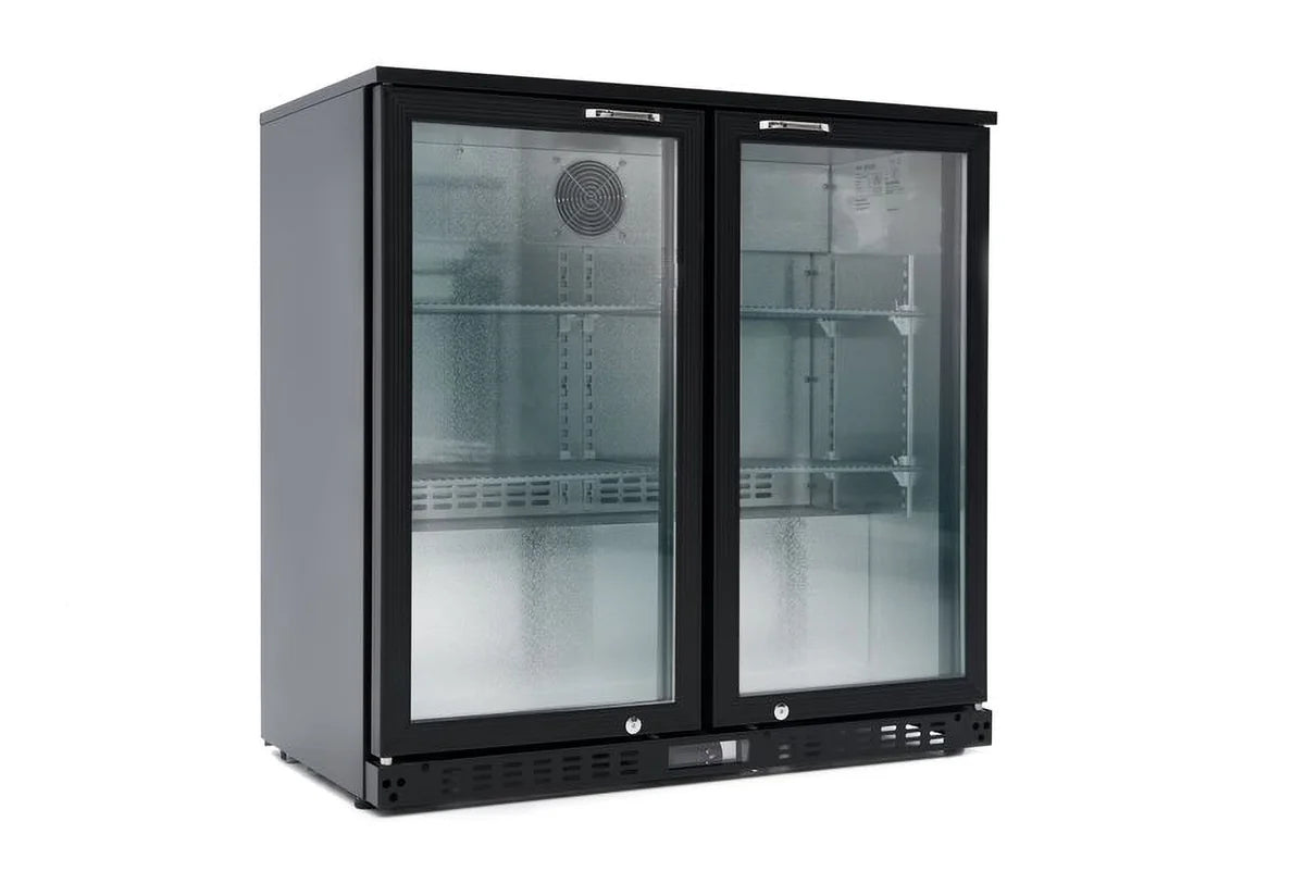 Armoire à boissons ECO 230 noire avec portes battantes, éclairage LED, encastrable sous plan de travail