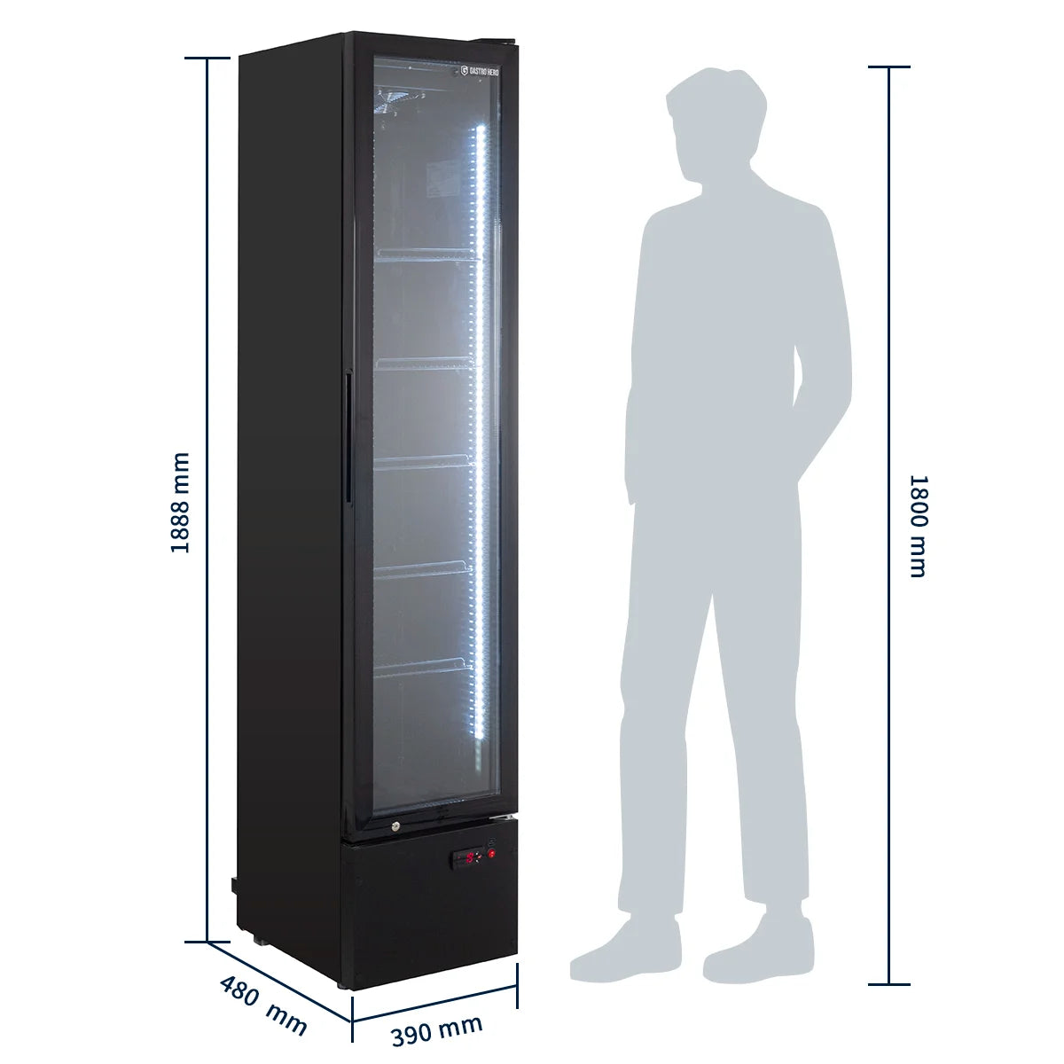 Armoire à boissons GKS-160 Slim, 160 litres de volume de refroidissement, éclairage intérieur, noire