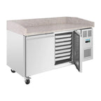 Table à pizza Polar U-Series 2 portes avec plan de travail en granit 428 litres sur roulettes
