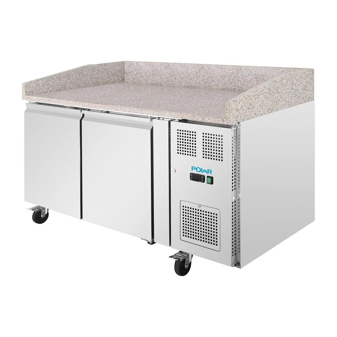 Table à pizza Polar U-Series 2 portes avec plan de travail en granit 428 litres sur roulettes