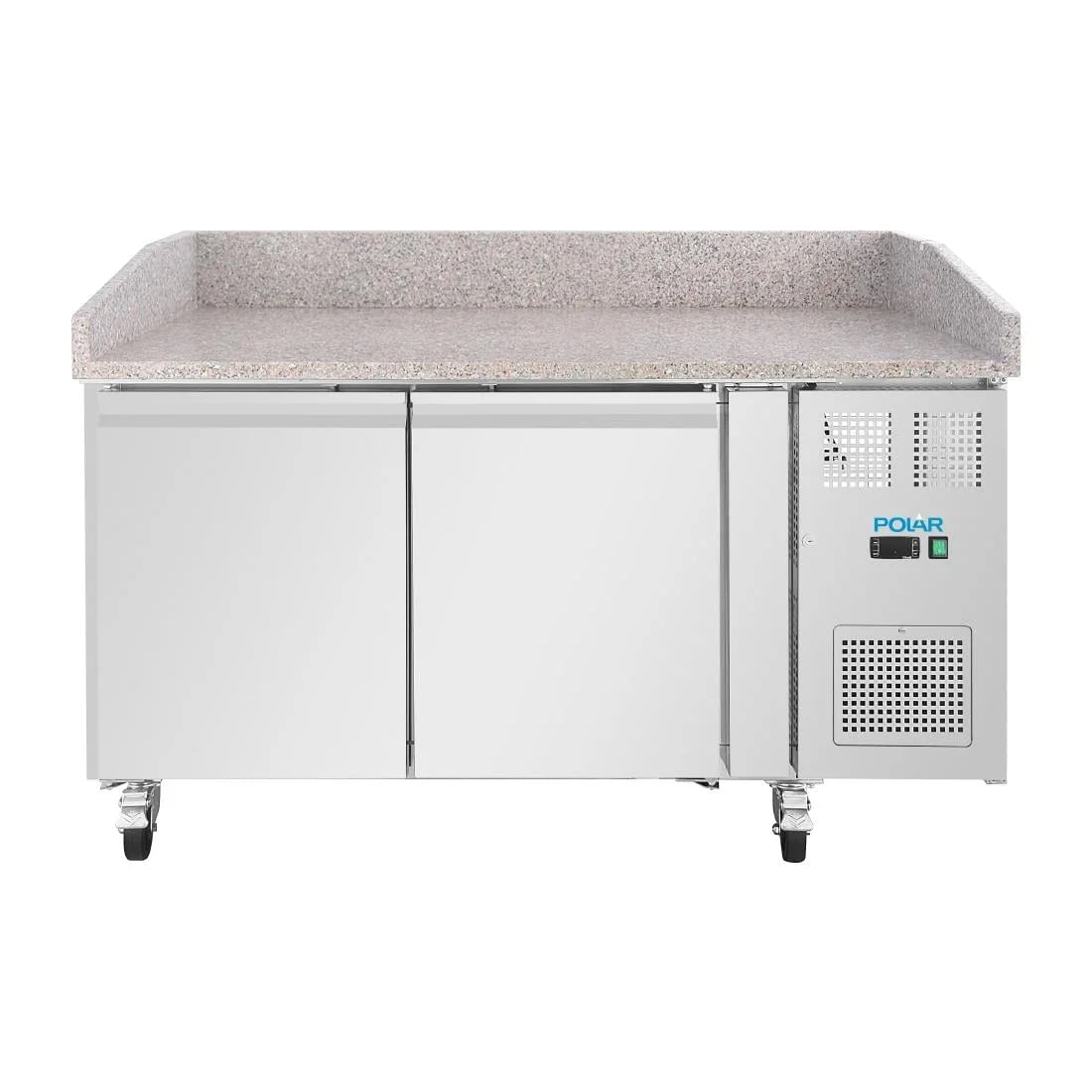 Table à pizza Polar U-Series 2 portes avec plan de travail en granit 428 litres sur roulettes