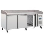 Table à pizza Polar U-Series 3 portes avec plan de travail en granit 634 litres sur roulettes