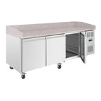 Table à pizza Polar U-Series 3 portes avec plan de travail en granit 634 litres sur roulettes