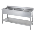 Table de lavage Basic 16x6 avec 2 cuves à gauche, dosseret et étagère inférieure