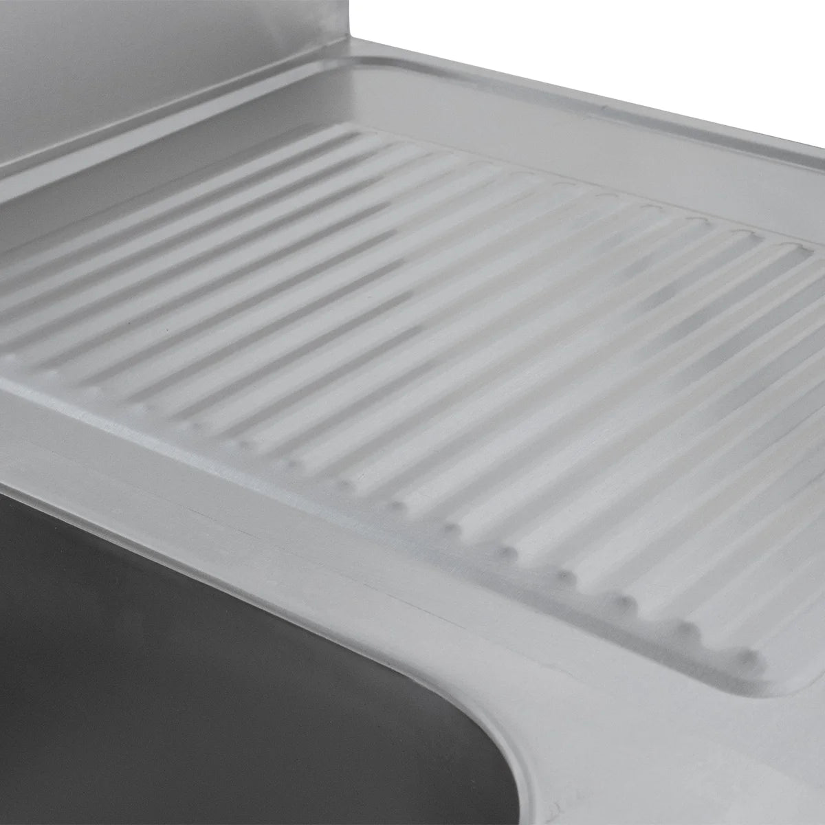 Table de lavage Basic 16x6 avec 2 cuves à gauche, dosseret et étagère inférieure