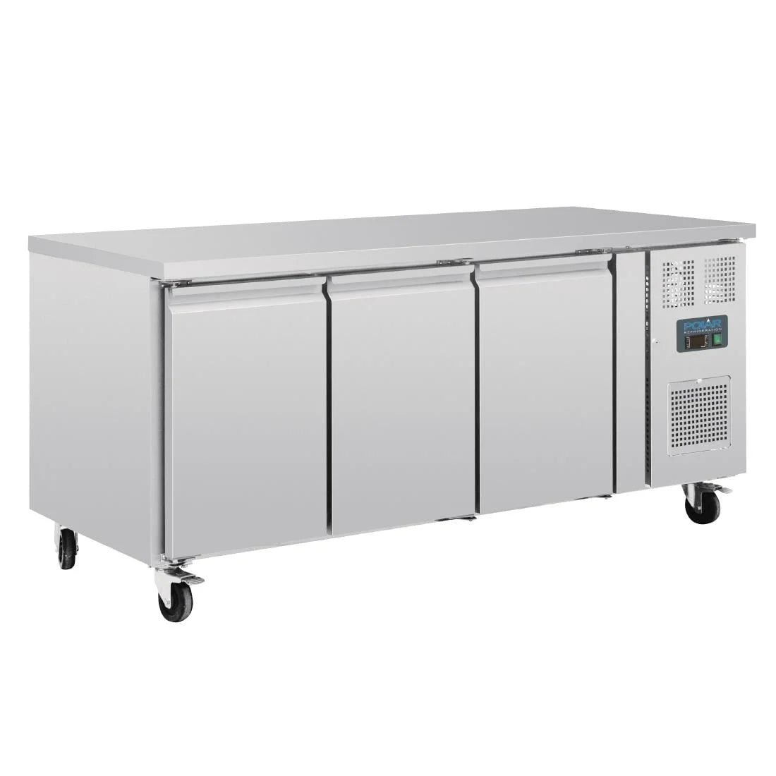 Table réfrigérée pâtissière Polar Série U EN 60 x 40 (600 x 400 mm) 3 portes 634 litres sur roulettes