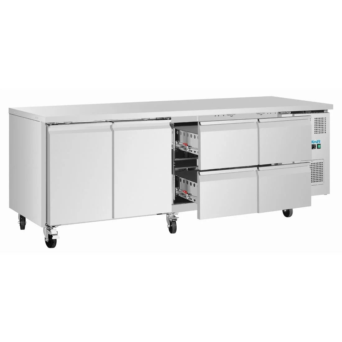 Table réfrigérée Polar Série U 4 tiroirs et 2 portes 616 litres sur roulettes