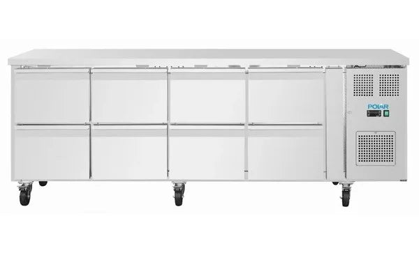 Table réfrigérée Polar Série U 8 tiroirs 616 litres sur roulettes