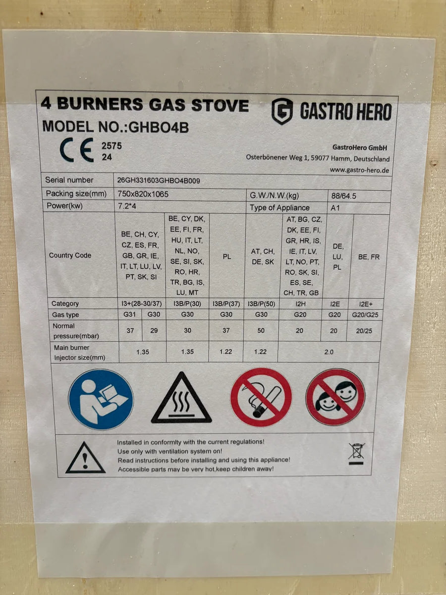 Cuisinière à gaz ECO avec soubassement ouvert - 28,8 kW - 4 brûleurs