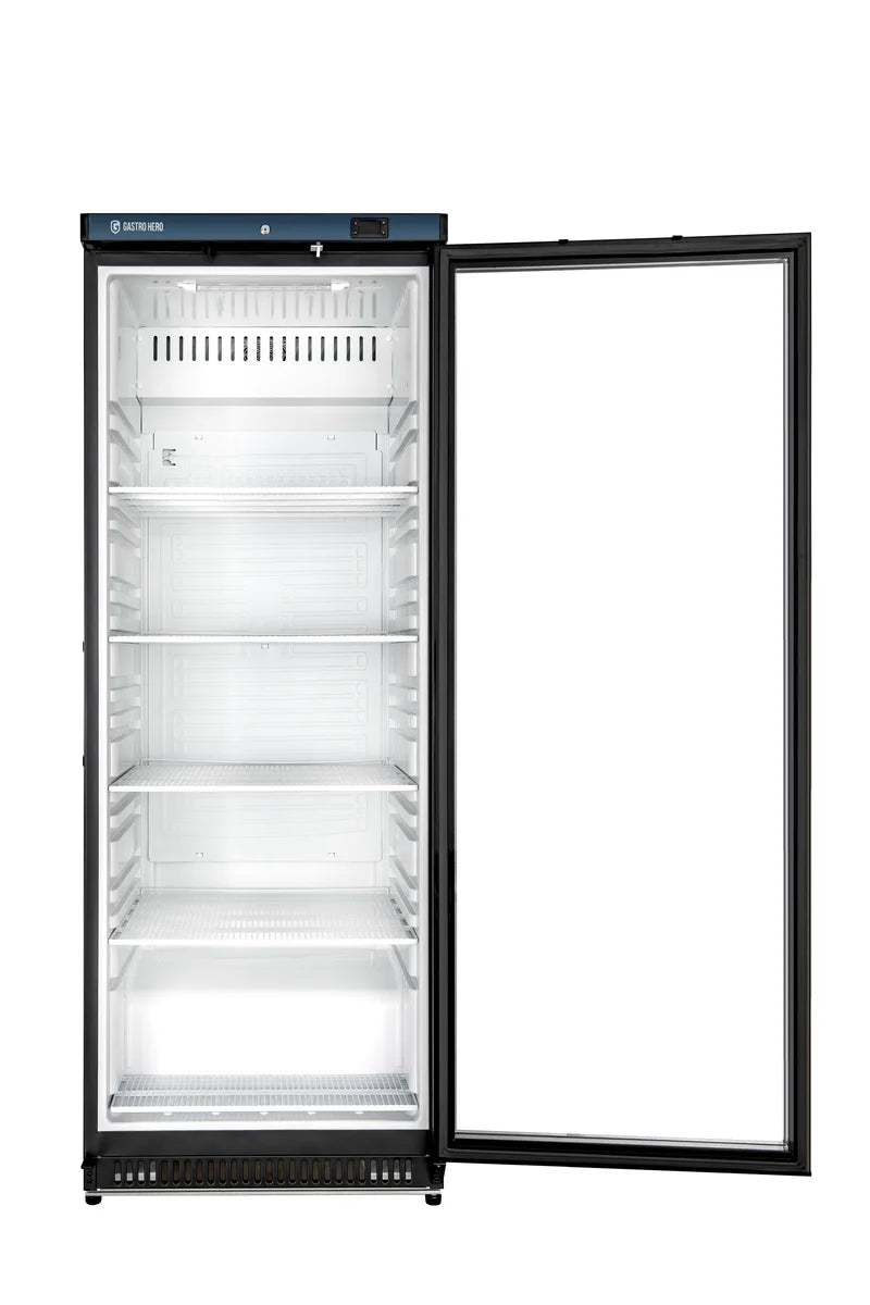 Armoire réfrigérée ECO 400 avec porte vitrée, intérieur en plastique, noir