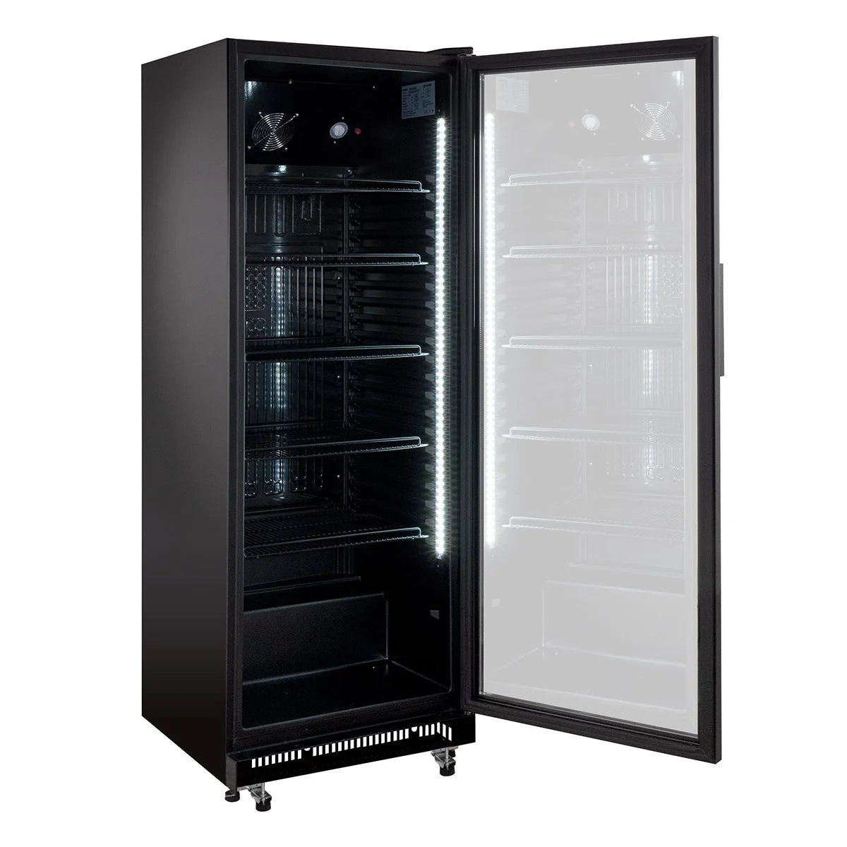 Armoire à boissons GKSE360, volume utile 360 litres, 5 Clayettes réglables, éclairage intérieur, verrouillable, noir