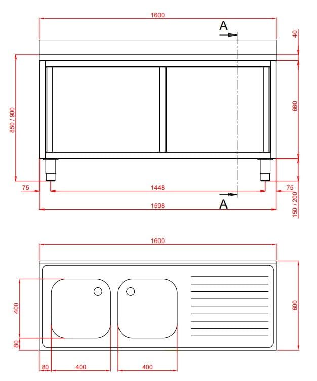 Plonge Eco 16x6 avec 2 bacs à gauche