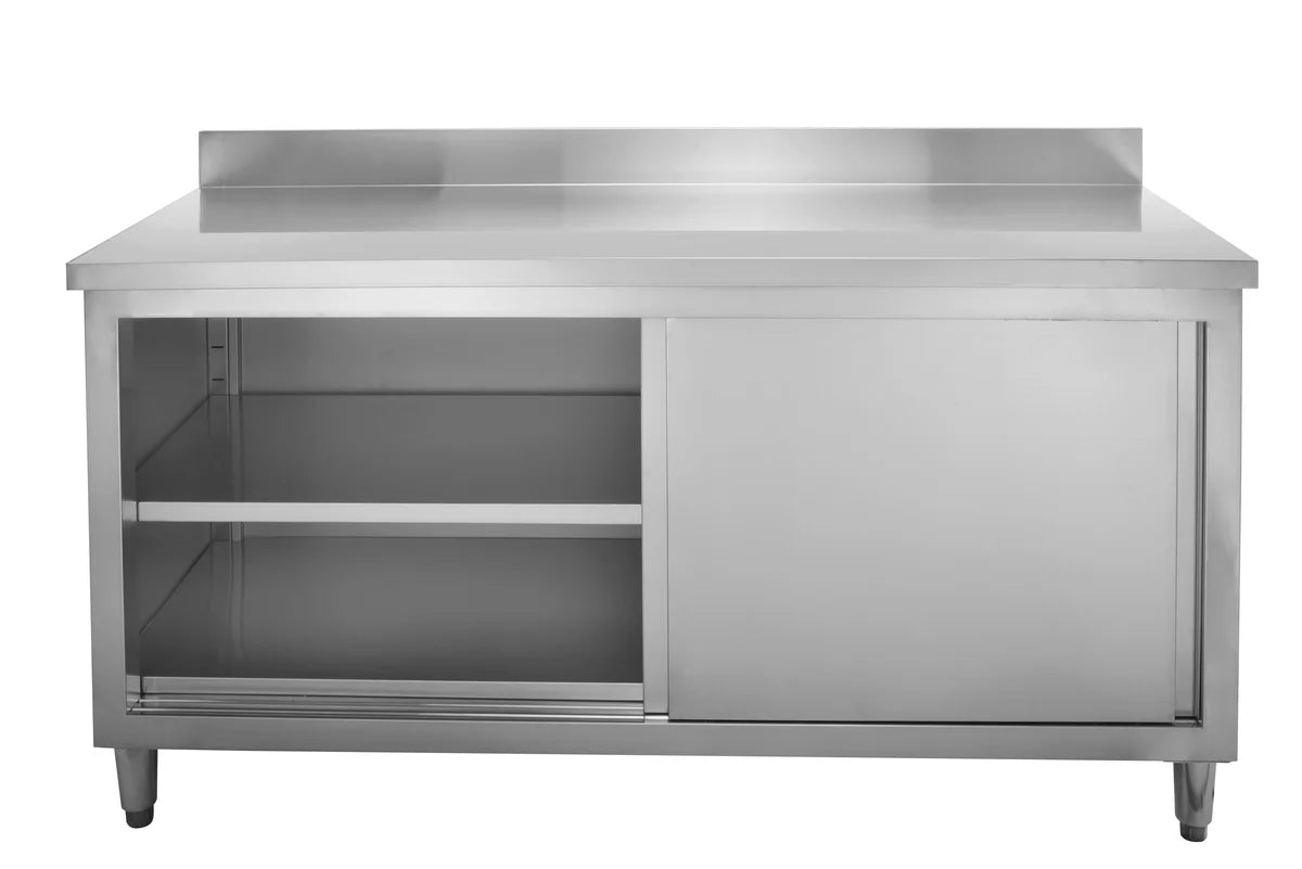 Armoire de travail en inox Basic 200x60 avec dosseret 100 mm