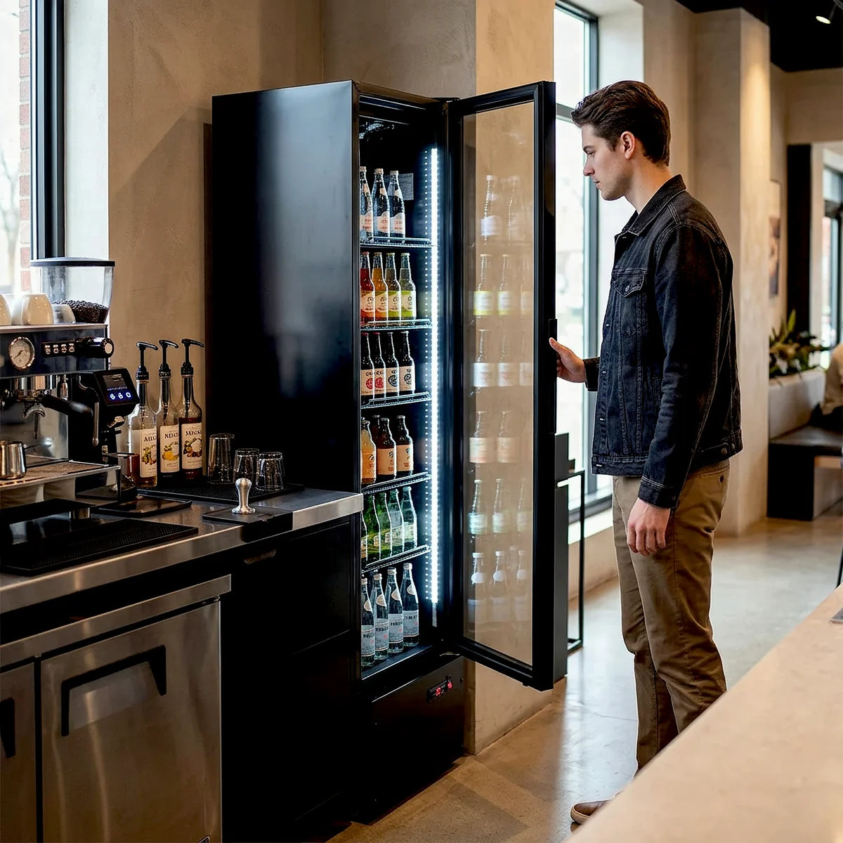Armoire à boissons GKS-160 Slim, 160 litres de volume de refroidissement, éclairage intérieur, noire