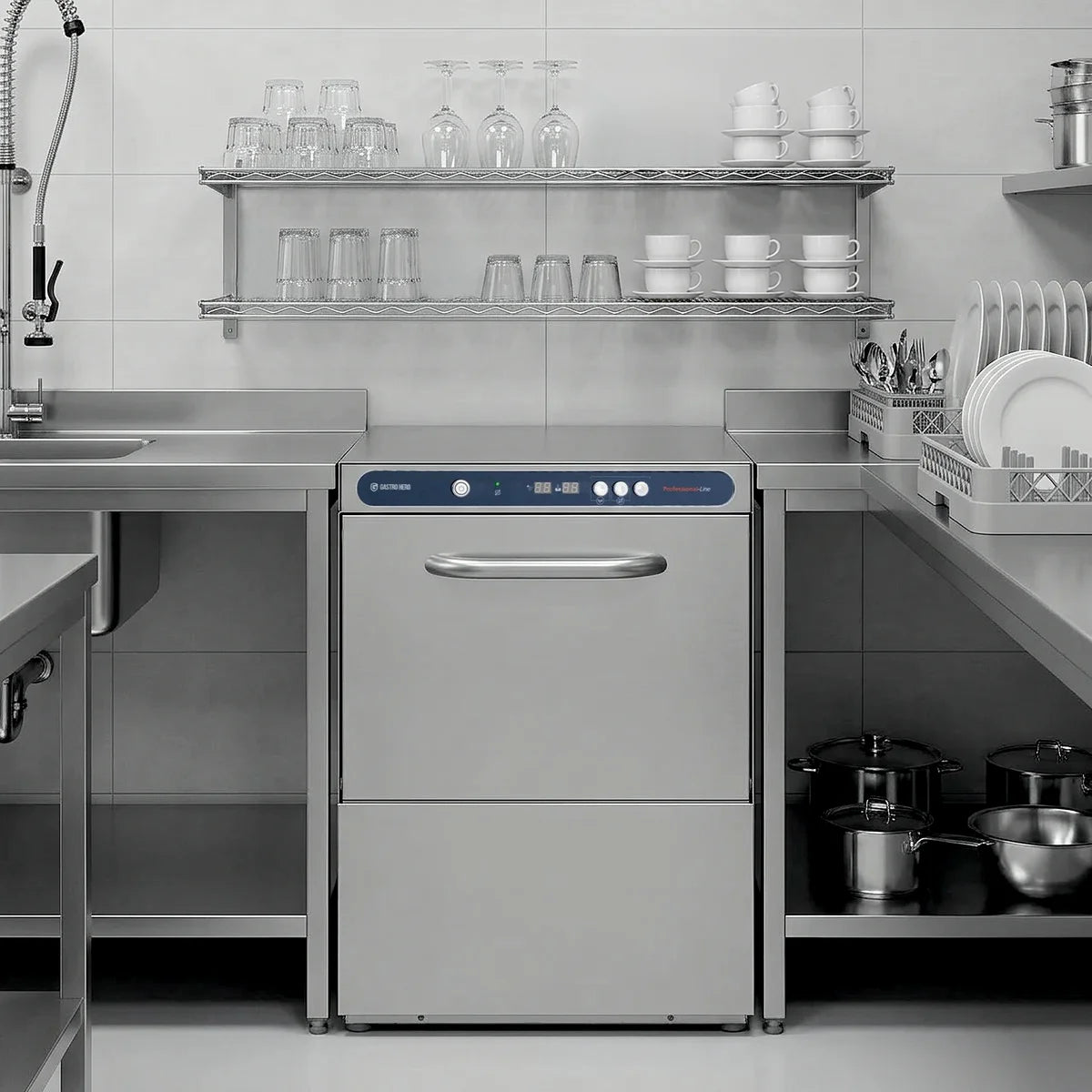 Lave-vaisselle PROFI Digital 54 SLE panier 50x50 cm, avec doseur de détergent & de produit de rinçage, avec pompe de vidange & adoucisseur, Fabriqué en Europe, 400 V