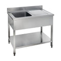 Table de lavage Basic 10x6 avec 1 cuve à gauche, dosseret et étagère inférieure