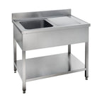 Table de lavage Basic 10x6 avec 1 cuve à gauche, dosseret et étagère inférieure