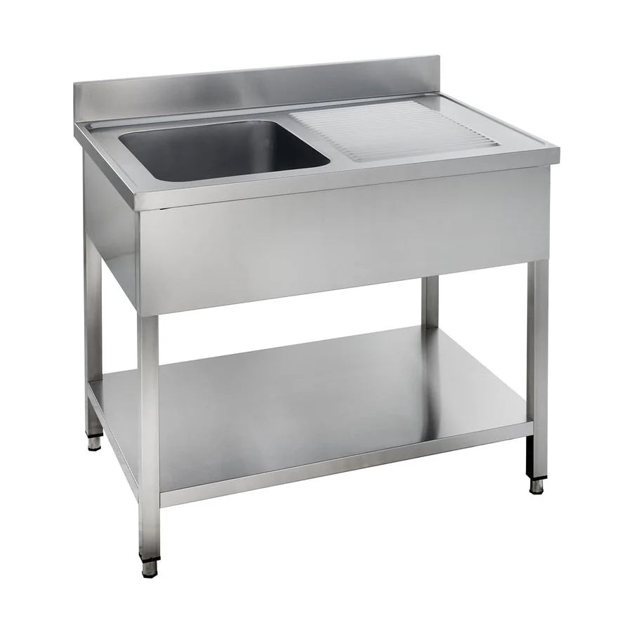 Table de lavage Basic 10x6 avec 1 cuve à gauche, dosseret et étagère inférieure