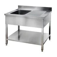 Table de lavage Basic 10x6 avec 1 cuve à gauche, dosseret et étagère inférieure
