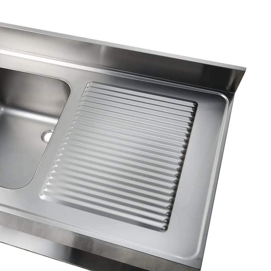 Table de lavage Basic 10x6 avec 1 cuve à gauche, dosseret et étagère inférieure