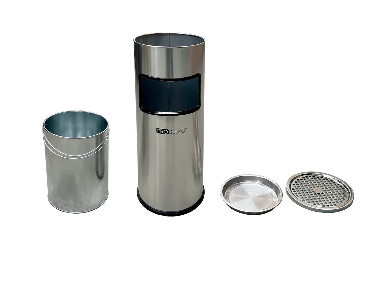 Cendrier sur pied avec poubelle - 30 litres - Inox