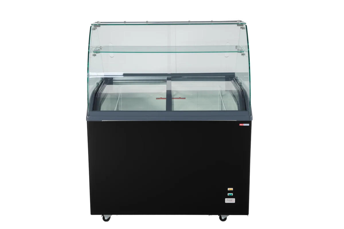 Vitrine à glace avec couvercle coulissant en verre – 6 x 5 L – 273 L – noire