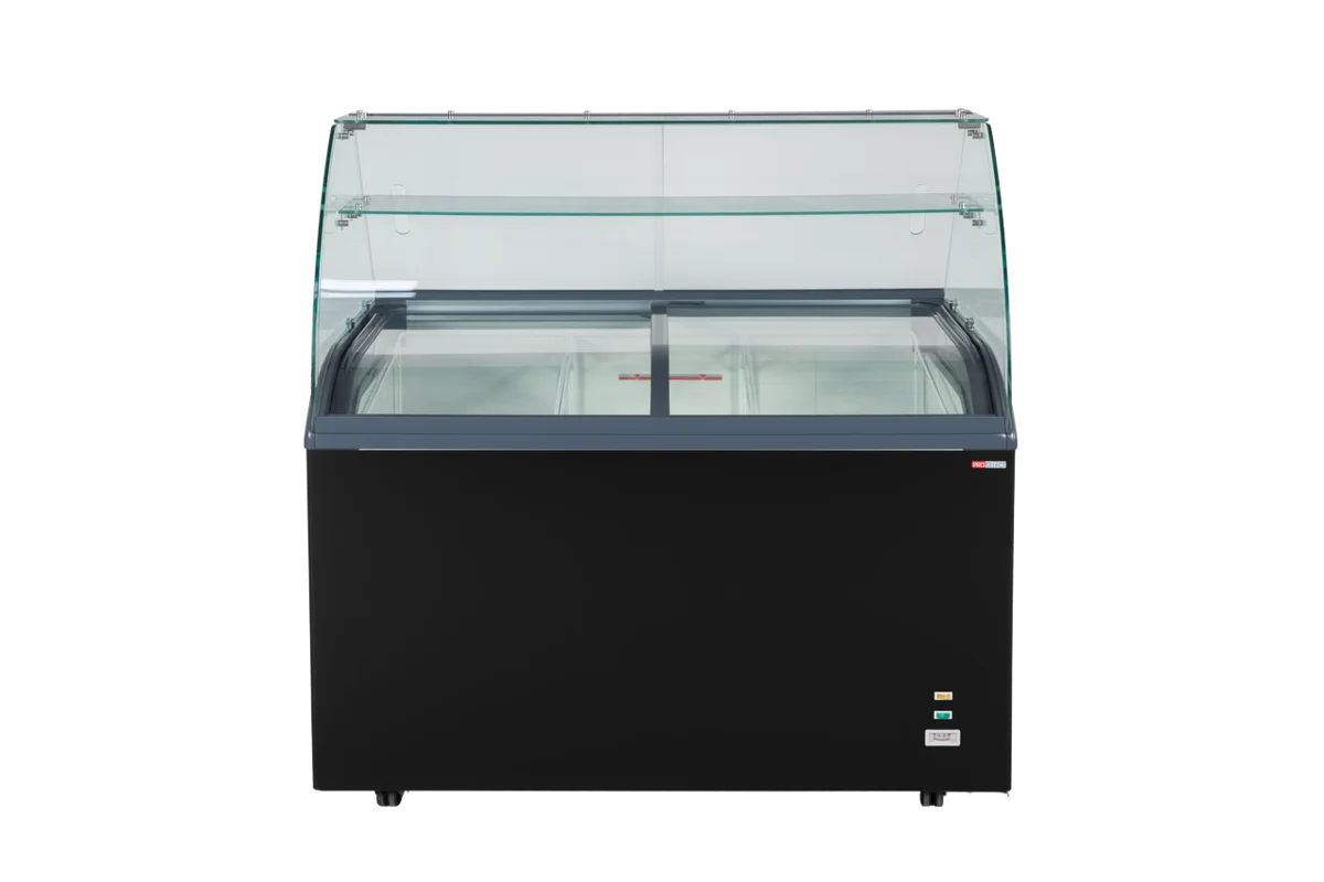 Vitrine à glace avec couvercle coulissant en verre – 9 x 5 L – 278 L – noire