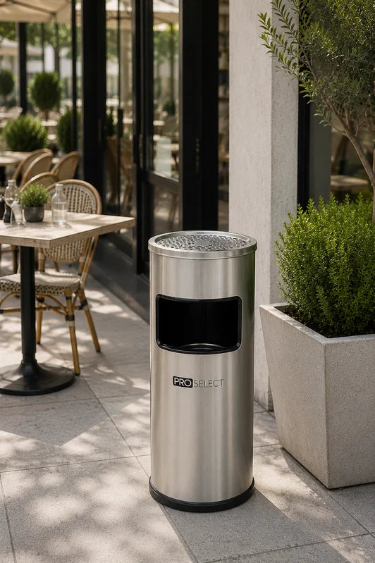 Cendrier sur pied avec poubelle - 30 litres - Inox