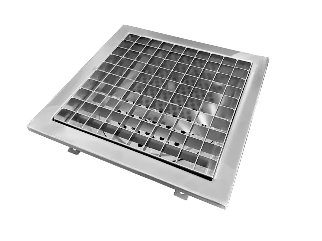 Caniveau de sol en inox - sortie verticale - 300 x 300 x 180 mm