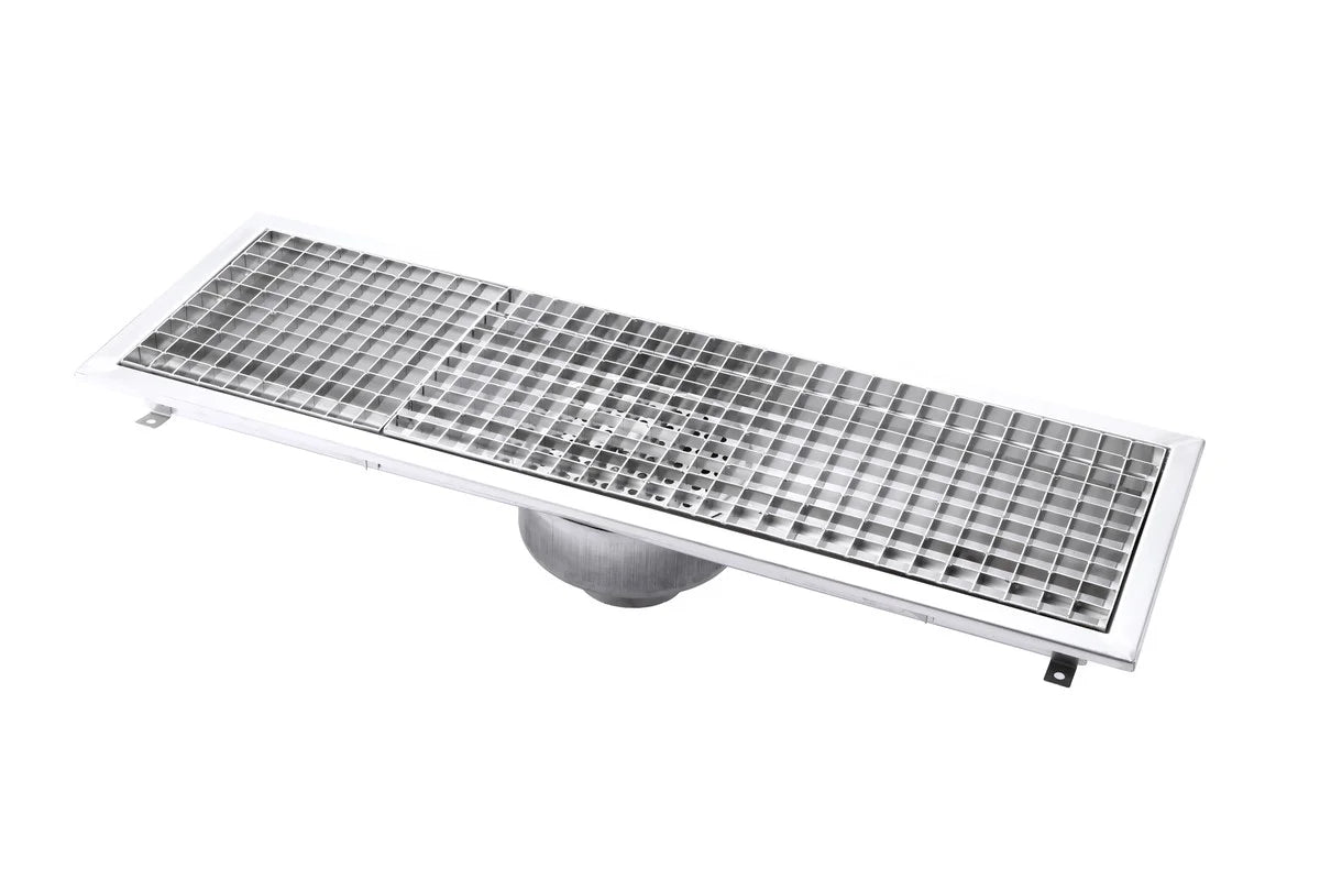 Caniveau de sol en inox - sortie verticale - 900 x 300 x 180 mm