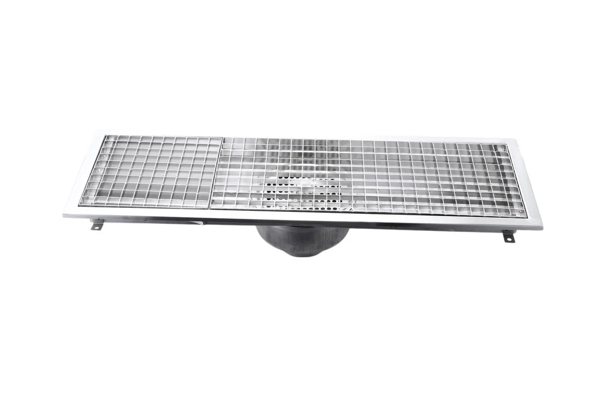 Caniveau de sol en inox - sortie verticale - 900 x 300 x 180 mm