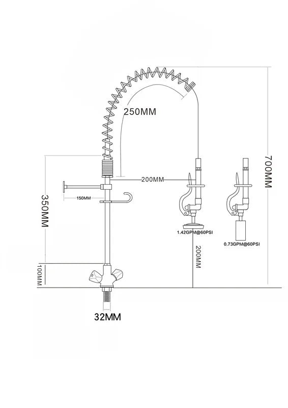 Douchette professionnelle monotrou avec mitigeur - 700 mm