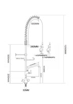 Douchette professionnelle monotrou avec colonne réglable, mitigeur et robinet pivotant - 1.200 mm