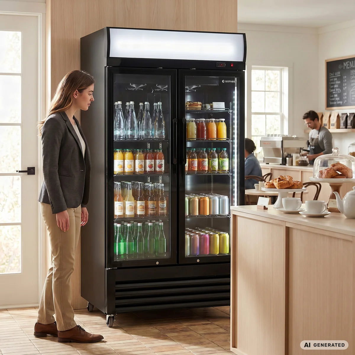 Armoire à boissons ECO 630 avec enseigne lumineuse et portes battantes