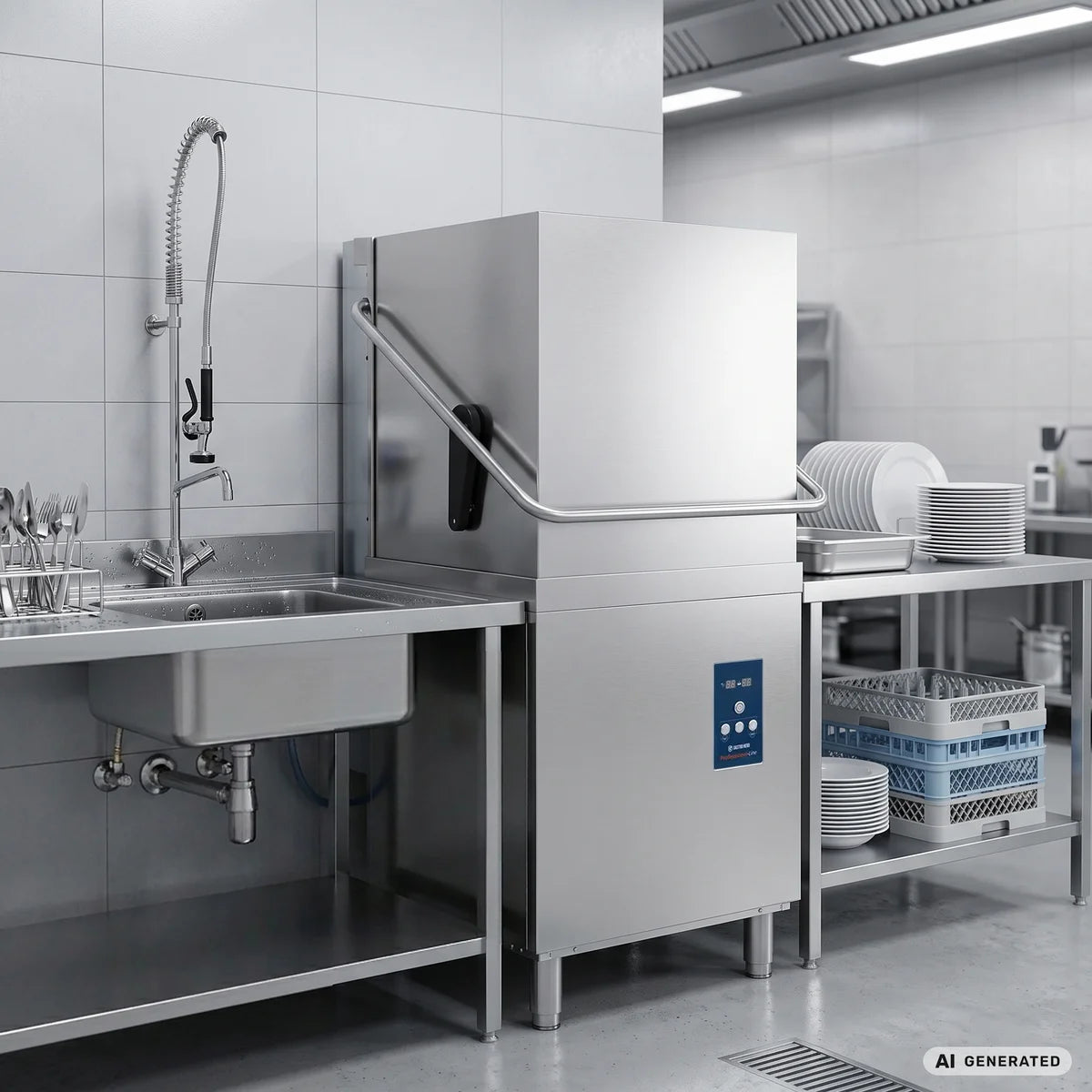 Lave-vaisselle à capot PROFI Digital 54 SL 50x50 cm (dimensions du panier), avec doseur de détergent et de produit de rinçage, avec pompe de vidange, Fabriqué en Europe, 400 Volt
