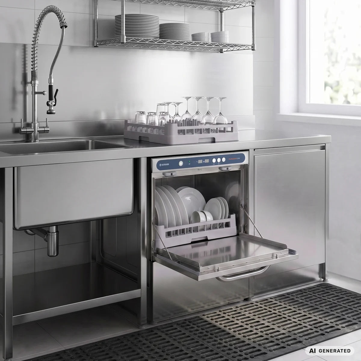 Lave-vaisselle PROFI Digital 54 SL panier 50x50 cm, avec doseur de détergent & de produit de rinçage, avec pompe de vidange, Fabriqué en Europe, 400 V